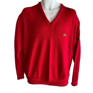 Vintage Izod Lacoste Sweater Mens Large Red Acrylic V Neck Knit Pullover USA